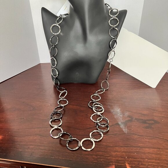 Black & Silver‎ Large Chain Link Statement Necklace (NEW W/TAGS) - Picture 2 of 4